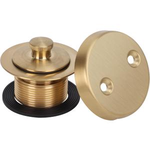 PRIMSOPH Lift Turn Tub Drain Trim Kit with Two Hole Overflow Faceplate Conversion Kit Assembly Universal Fine Coarse Thread Replacement Brushed Gold