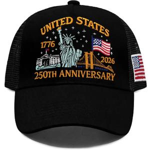 250 Anniversary USA Hat Eagle Liberty Cross Printed Pattern Adjustable Embroidered 250th Anniversary Hat Baseball Caps(Black) (Black)