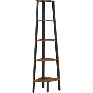 VASAGLE Corner Shelf Stand, 5-Tier Corner Bookshelf, Industrial Ladder Shelf, Plant Stand for Living Room, Office, Kitchen, Rustic Brown and Black ULLS35X