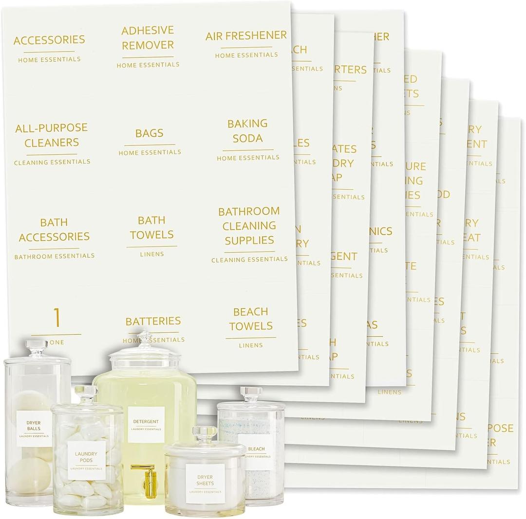 Talented Kitchen Laundry Label Set - Waterproof Gold Cleaning Labels - Space-Saving Laundry Room Organization - Pack of 144, 2.5" Square, Gold on White Matte