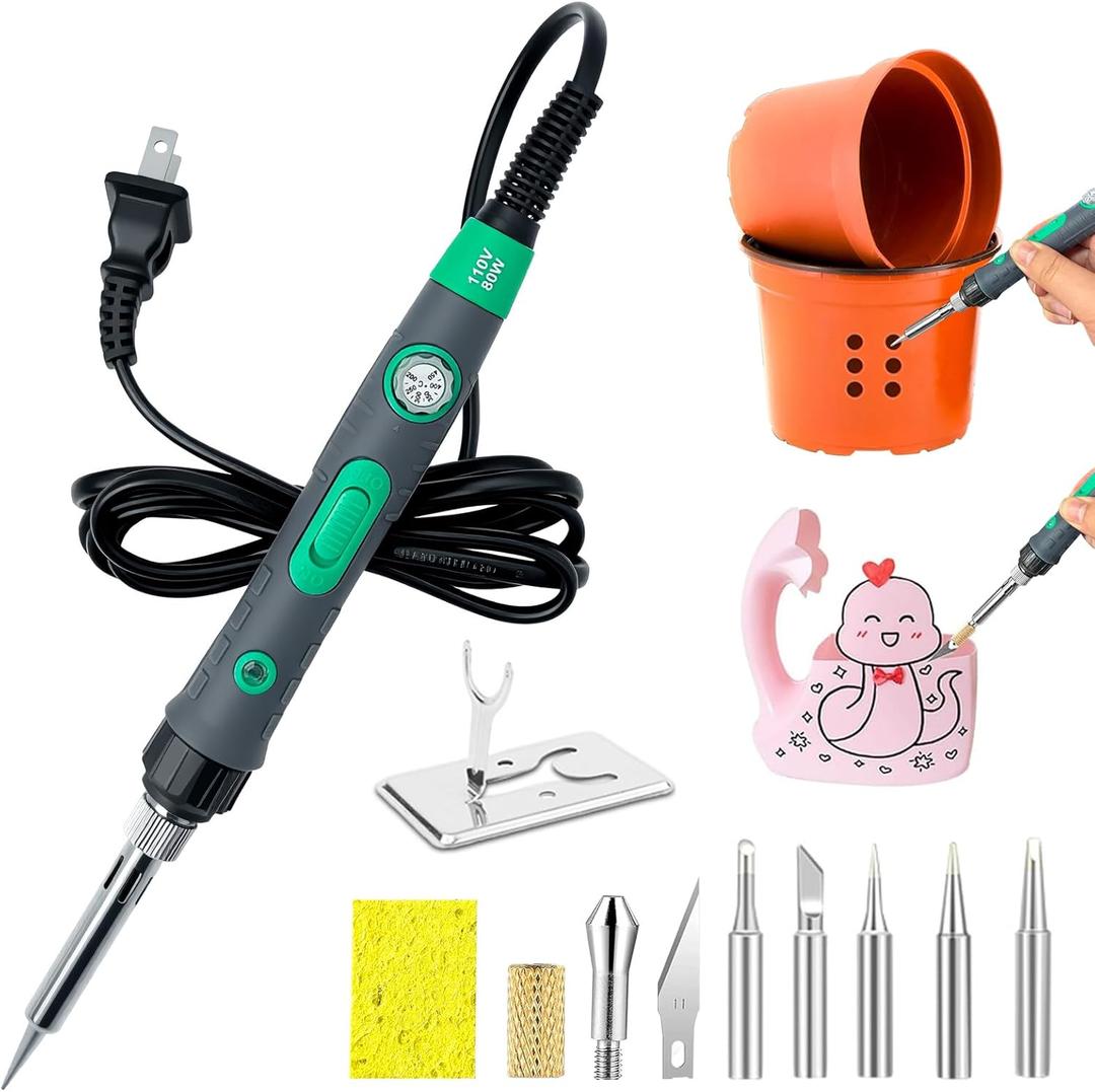 Plant Pot Perforator & Electric Hot Knife,Plastic Flowerpots Drilling,2-in-1 Soldering Iron for DIY Plant Pot Drainage Hole, Flowerpot Cutting,With 7 Drill Bits,Planting Tools with Temperature Control