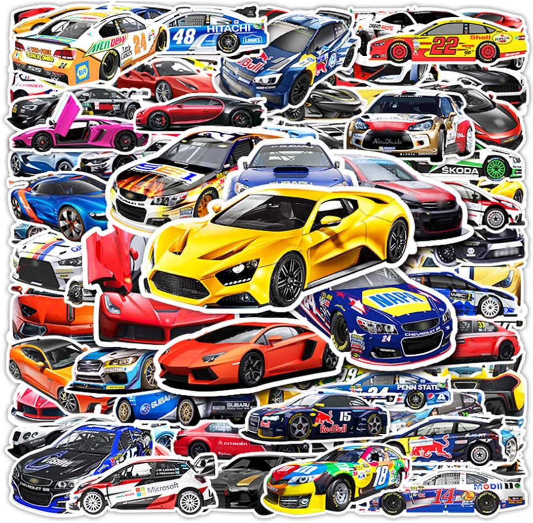 102PCS Sports Car Stickers - Racing Car, Waterproof Stickers for Bottles, Laptops, Skateboards, Helmets