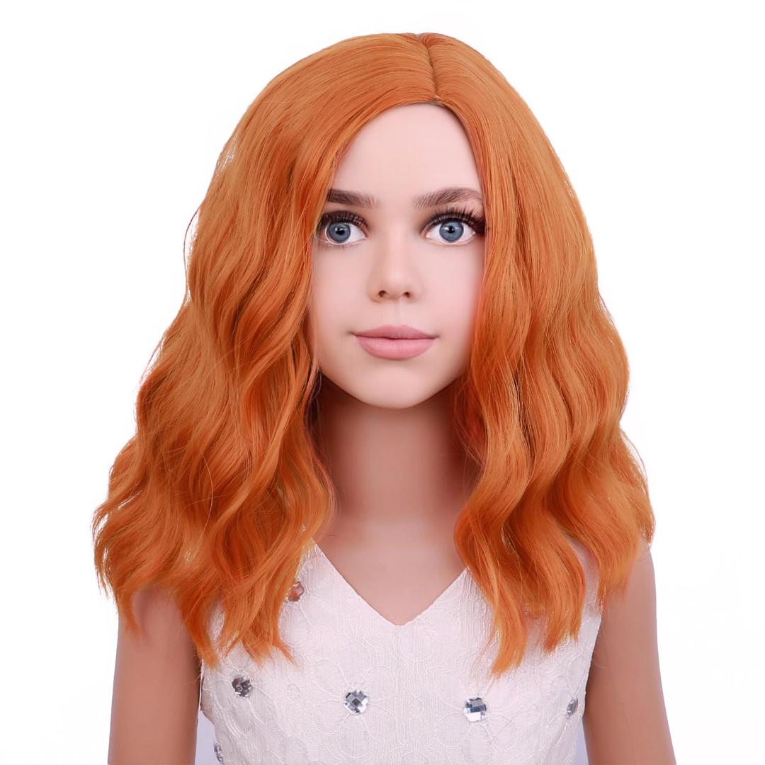 Kids Child Orange Wig Short Curly Orange Ginger Wig for Kids Dark Orange Wigs Synthetic Hair Girls Wigs (Dark Orange)