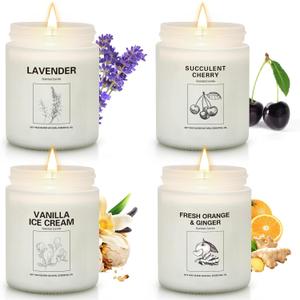 Soy Wax Scented Candle Gift Set, 4 Pack Lavender, Orange & Ginger, Vanilla Scents, Long Lasting Aromatherapy Candles for Home, Relaxing Holiday & Thanksgiving Christmas Gifts for Women, Mom & Friends