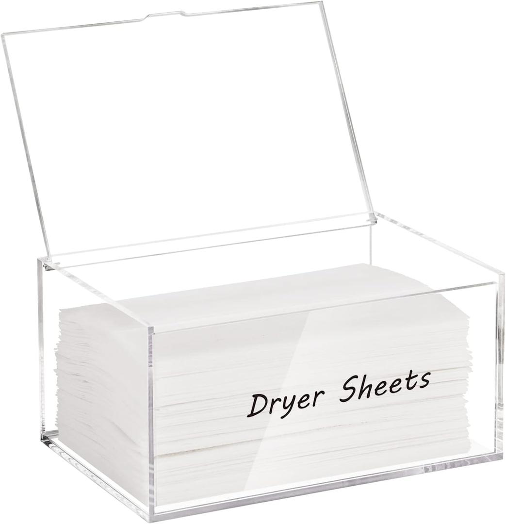 Simetufy Dryer Sheet Holder for Laundry Room, Acrylic Laundry Clear Dryer Sheets Dispenser Container Box with Lid for Organizing Fabric Dry Sheet, Laundry Pods