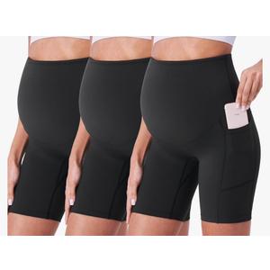 POSHDIVAH 3 Pack Maternity Biker Shorts Over The Belly Summer Comfy Pregnancy Yoga Active Workout Athletic Short Pants 5"/8" S