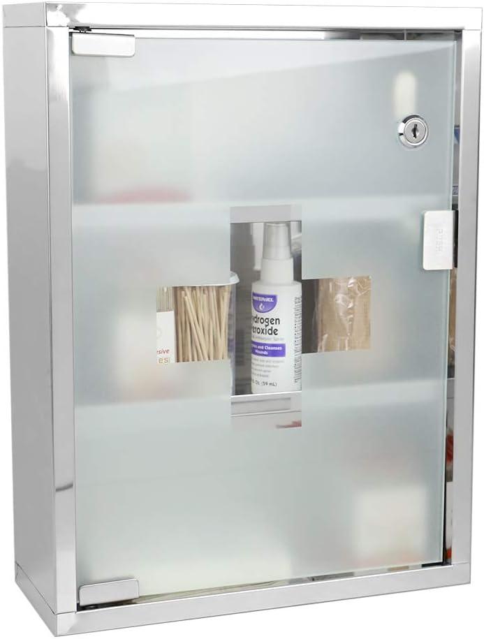 Home Basics Bathroom Medicine Cabinet (Silver) Wall Cabinet with Three Shelves | Wall-Mounted | Holds Pills, Beauty, and Makeup