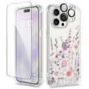 GVIEWIN for iPhone 15 Pro Case Floral, with Screen Protector & Camera Lens Protector,[Non Yellowing] Slim Shockproof Clear Phone Protective Cover for Women, Flower Pattern 6.1" (Floratopia /Colorful)