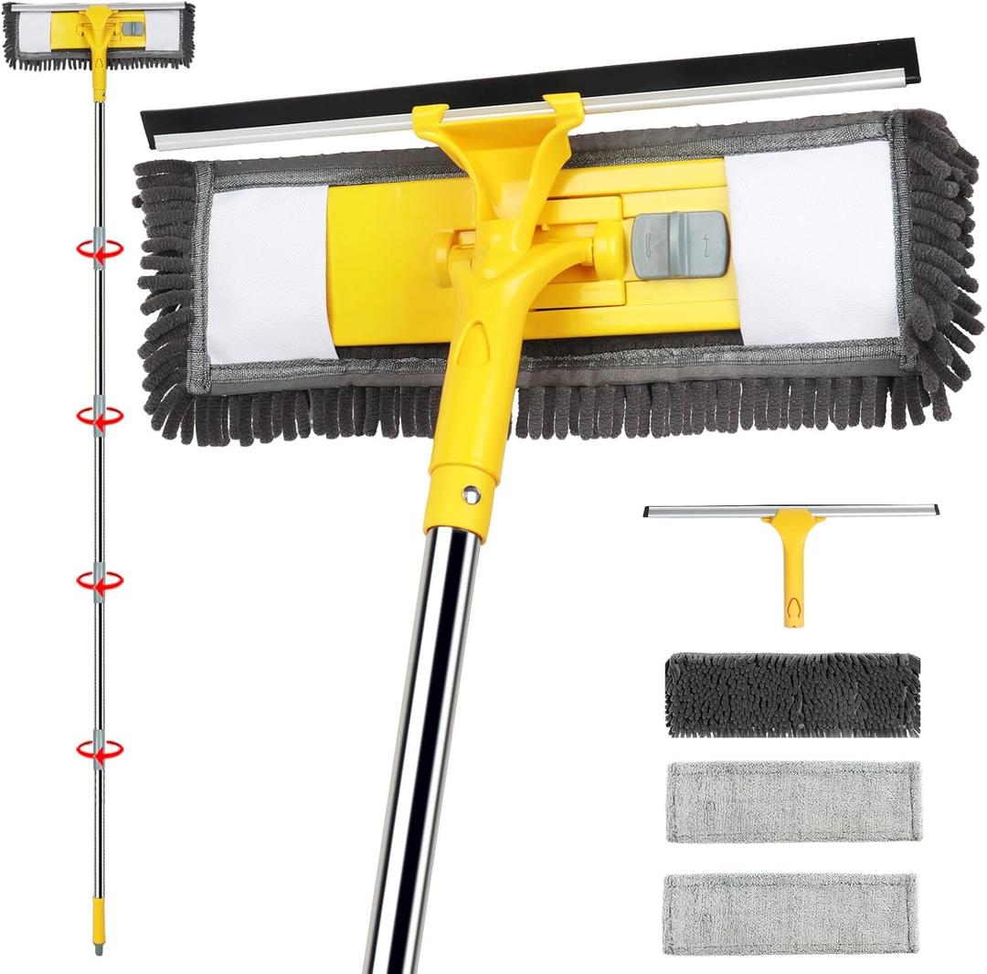 Dymoll 81" Long Handle Window Cleaner Tool Squeegee with Extension Pole, 2 in 1 Large Surface Window Cleaning Kit, Professional Window Washing Kit for High Windows Glass Car Mirror Solar Panel