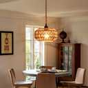 Plug in Pendant Light Rattan Hanging Lamp with Switch,Mini Rattan Boho Semi Flush Mount Ceiling Light,Hand Woven Hallway Light Fixtures for Bedroom Entryway Kitchen