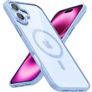 for iPhone 16 Plus Case Clear Mag Safe, Ultra Thin Slim Cover Magnetic Compatible with Magsafe Phone Case for Women Men Girl, Cute Soft TPU Silicone & Transparent Hard Plastic, Light Blue