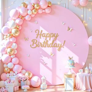 Baby Pink Round Backdrop Cover 7.2FT Circle Arch Backdrop Cover Baby Shower Birthday Party Balloon Wedding Photo Background Pink Circle Round Arch Cover Fabric Spandex
