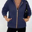 Trendy Queen Women's Zip Up Hoodie Fleece Lined Cropped Sweatshirt Y2K Oversized Fall Jacket (Navy)