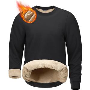 G Gradual Sherpa Lined Sweatshirts for Men Fleece Crewneck Sweatshirt Pullover Tops for Warm Winter, Black, Large