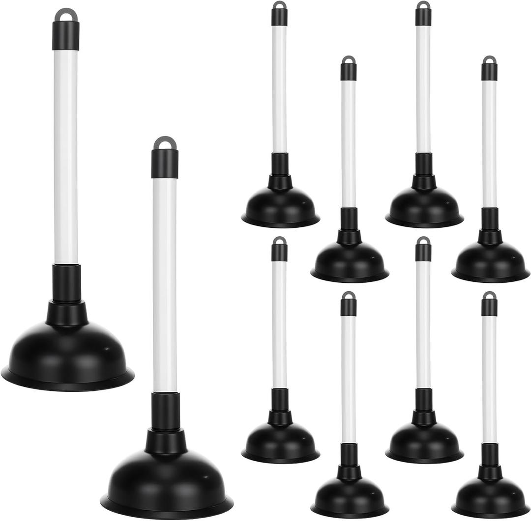 LemonRoad 10 Pcs Toilet Plungers Bulk 11.4 Inch Bathroom Bowl Brush Plungers Drain Pump Removes Clogs Tools with Plastic Handles for Bathroom Hotel Stores