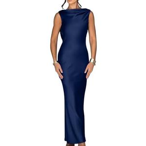 Memoriesea Women's Elegant Sleeveless High Neck Tie Cocktail Wedding Party Maxi Dress Size M