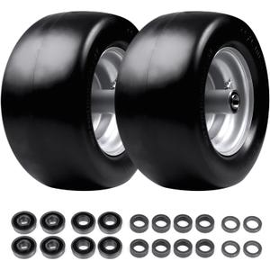 11x6.00-5 Lawn Mower Tires Flat Free 2 Pack, Zero Turn Lawn Mower Solid Smooth Rubber Front Tires, with 3/4" or 5/8" & 1/2" Precision Bearings and 6"-6.4"-7.2"-8" Centered Hub, Silver