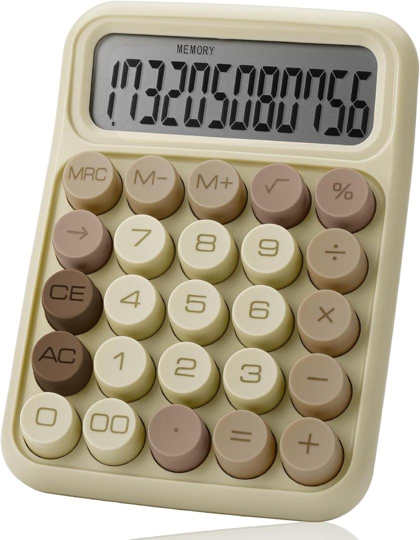 Mr. Pen- Mechanical Switch Calculator, 12 Digits, Large LCD Display, Khaki Cream, Mechanical Calculator Big Buttons