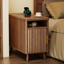 Huuger Narrow End Table with Charging Station, USB-C Port, Fluted Nightstand with Storage Cabinet, Back Rack, Farmhouse Side Table for Small Spaces, 13.4 × 23.6 Inch Night Stand, Walnut