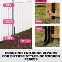 IRONBABE Fence Post Repair Kit - One-Piece Steel Anchor Stakes to Quick Fix Broken/Leaning 4x4/6x6 Wood Posts (Thickened 11-Gauge, 2-Pack)