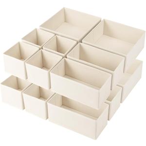 Criusia Drawer Organizer Clothes, 16 Pack Underwear Drawer Organizers, Foldable Closet Organizers and Storage Dresser Drawer Dividers Clothing Organizer for Clothes, Socks, Scarves, Bra, Ties (Beige)