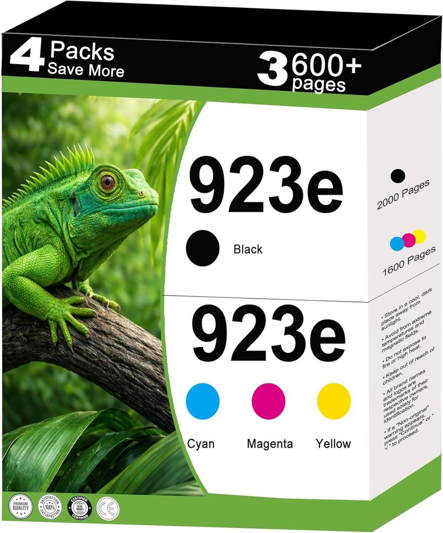 923e Ink Cartridges Combo Pack Replacement for HP 923 XL 923XL Work with OfficeJet 8120, 8122, 8124e, Pro 8135e, 8138e, 8139e, 8130e, 8132e Printers with V25.2.1 Chip 4- Pack Cyan Magenta Yellow Black