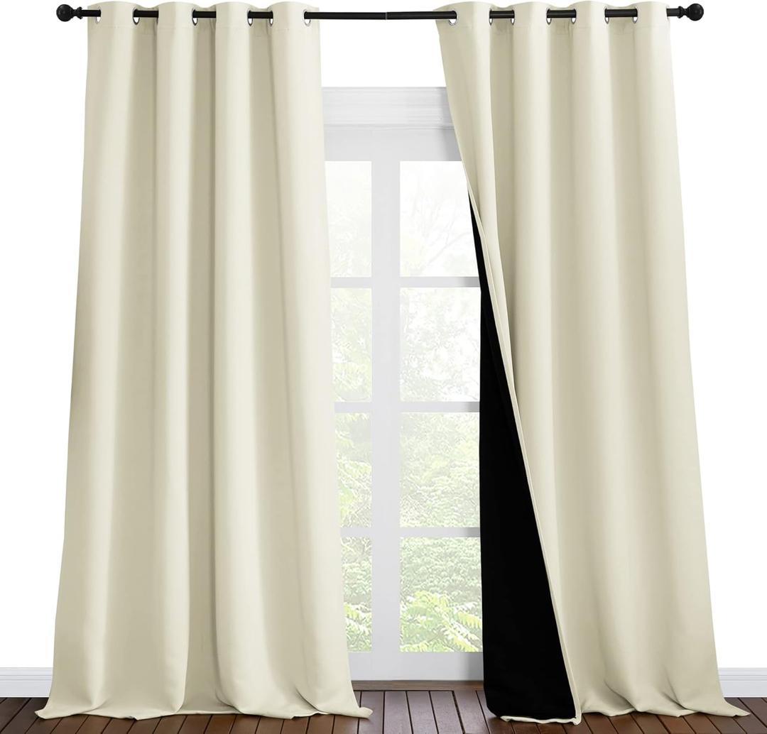 NICETOWN Thermal Insulated 100% Blackout Curtains, Noise Reducing Performance Drapes with Black Lining, Full Light Blocking Drapery Panels for Patio (Beige, 1 Pair, 55 inches x 96 inches) NICETOWN Thermal Insulated 100% Blackout Curtains, Noise Reducing Performance Drapes with Black Lining, Full Light Blocking Drapery Panels for Patio (Beige, 1 Pair, 55 inches x 96 inches)