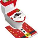 4 Pcs Black Santa Christmas Toilet Seat Cover Set, African American Bathroom Decoration Set with Toilet Seat Cover, Non Slip Bathroom Rugs, Tank Cover, Tissue Box Cover for Bathroom Indoor Decor