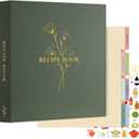 Lanpn Recipe Binder - 8.5x11, Waterproof, 60 Sleeves, 8 Dividers, 116 Family Recipes, Labels & Stickers, Green