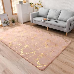 Aimuan Pink Rug Soft Gold Marble Metallic Glitter Area Rug Nursery for Princess Prince Modern Faux Rabbit Fur Mat Fluffy Plush Velvet Home Carpet Throw Rug Non-Skid Dots Backing (Pink, 58ft)