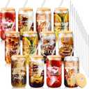 BHHQHH 12 Sets Employee Appreciation Gifts Team Thank You Gifts for Staff Coworker Inspirational and Motivational Glass Cups 16 oz Can Shaped Beer Glass with Lids Straws Brushes (Mix)