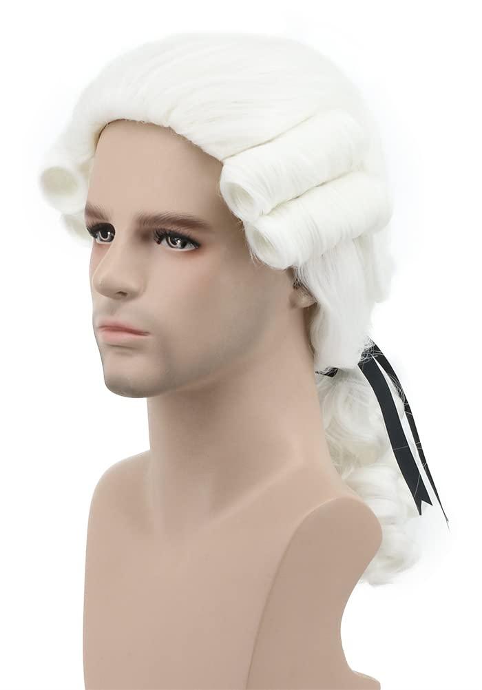 karlery Judge Colonial Wig Man Long Wave White Wig for Halloween Costume Cosplay Party