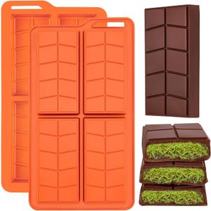 ZONBBEE Chocolate Bar Molds Silicone Non Stick 2 Pack,Deep Dubai Shapes Big Candy Stuffed Bar Mold for Filling Knafeh Pistachio Granola Bar Snacks Pack of 3
