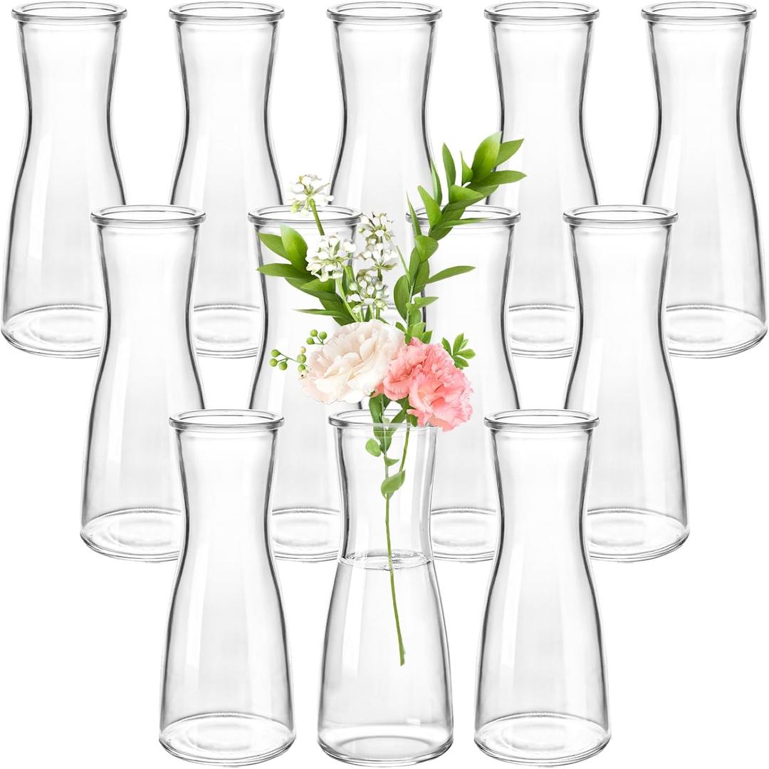Set of 12 Glass Bud Vases, Clear Small Flower Vases for Centerpieces, 6 Oz Decorative Vase for Wedding, Birthday, Events, Dining Room