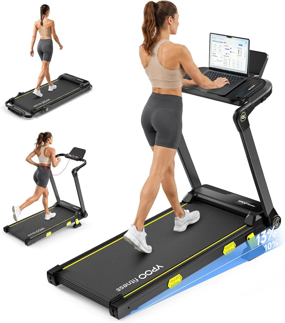 YPOO 13% Incline Walking Pad Handle 6.2MPH RGB Light Foldable | Home & office, 13% incline with RGB light, 6.2MPH speed, handle bar, 300LBS, Portable Folding Walking Treadmills & App