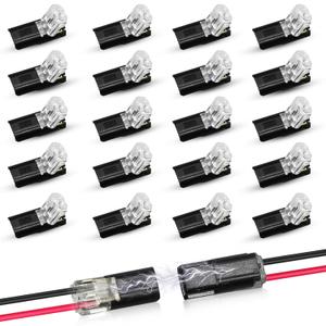 20Pcs Double-Wire Plug-in Connector Led Light Strip Connectors 2 Pin, Led Strip Lights Connectors Low Voltage Wire Connector with Locking Buckle, Fast Connect Plugs Led Connectors for Strip Lights