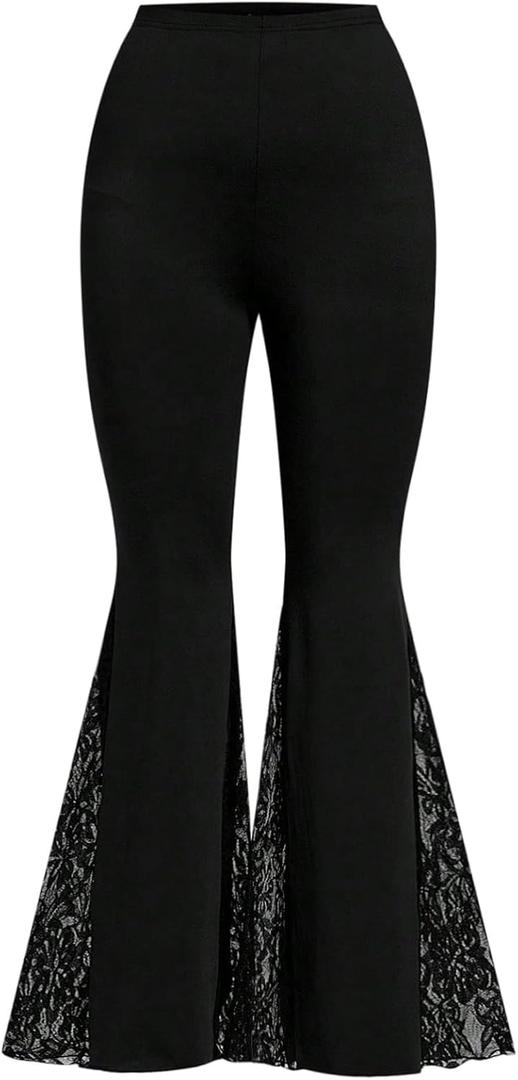 GORGLITTER Women's Plus Size Pants Lace High Waisted Wide Leg Bootcut Bell Bottom Festival Renaissance Rave Flare Pants, Size: Large Plus