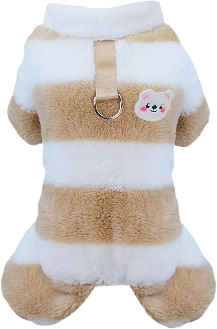 Dog Sweater Clothes Fleece Woolen Winter Warm Sweat Shirt 4 Legs Jumpsuit Pajamas Rainbow Stripe Sweater for Small Dog Medium Cat Khaki L (Large (Back length: 10.6 Inches))