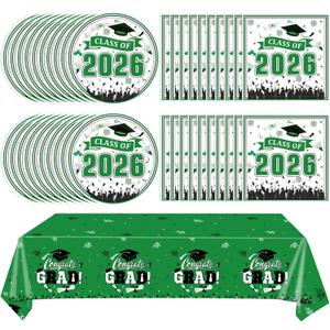 Graduation Party Decorations Class of 2026 Supplies Includes 41Pcs Green Graduation Plates Napkins and Tablecloth Disposable Cocktail Tableware for Congrats Grad 2026 Graduation Party Supplies