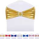 LEBENGURU Metallic Gold Spandex Chair Sashes, 30pcs Premium Stretch Bows With Buckle Slider, Universal Elastic Bands for Wedding Party Banquet Decoration