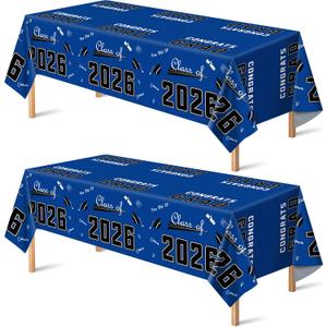 2 x OHOME Graduation Decorations 2026 2027- % Disposable Plastic Blue Tablecloth for Class of 2026 Decorations Party Favors Supplies Banner,54" X 108",2Pack