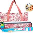 American Mahjong Tile Set, Mah Jong Set Complete with Pink Flower Bag, 166 White Tiles with Golden Dices for Travel, 4 All-in-One Mahjong Racks with Pushers (Pink)