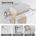 BESy 24 Inch Polished Chrome Towel Racks, Bathroom Towel Shelf with Foldable Towel Bar Holder and Towel Hooks, Wall Mounted Multifunctional Bathroom Accessories, Double Towel Bars