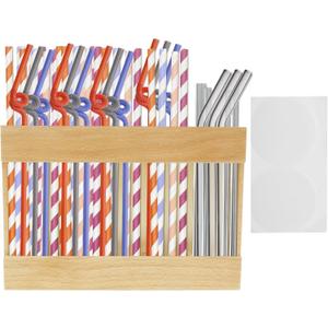 2 x Reusable Straw Dispenser Organizer, Straw Holder with Double Sided Adhesive Tape Tumbler | Adhesive No Drill Installation | Eco-Friendly Kitchen Cabinet Organizer