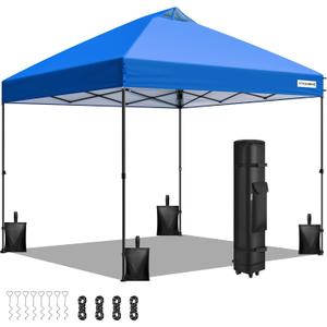 VIVOHOME 10x10ft Pop Up Canopy Tent One Push Setup Outdoor Portable Shelter Tent Heavy Duty with Wheel Carry Bag and 4 Sandbags, Blue