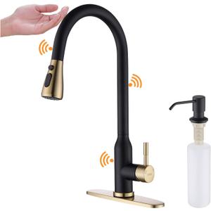 Touch Kitchen Faucet,KEER Smart Kitchen Sink Faucet with Pull Down Sprayer, Touch on Activated Kitchen Bar Sink Faucet Brushed Nickel, Stainless Steel (Matte Black Gold)