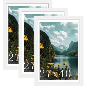 Picrit 27x40 inch Poster Frame 3 Pack, White Poster Frame, Display Poster 24 x 36 with Mat or 27 x 40 without Mat for Horizontal or Vertical Wall Mounting