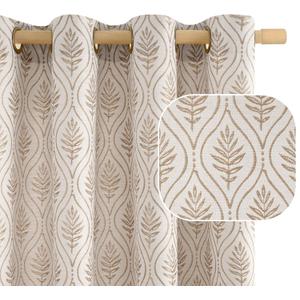 BGment Taupe Curtains 63 Inches Long for Bedroom Windows, Natural French Country Curtains Sheer Linen Grommet Window Drapes Boho Leaf Jacquard Patterned for Farmhouse, 2 Panels Set, 52 x 63 Inch