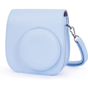 Phetium Instant mini 12 Camera Protective Case Compatible with Instax Mini 12 11,PU Leather Bag with Pocket and Adjustable Shoulder Strap (Pastel Blue)