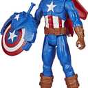Avengers Marvel Titan Hero Series Blast Gear Captain America, 12-Inch Toy, with Launcher, 2 Accessories and Projectile, Ages 4 and Up, Blue